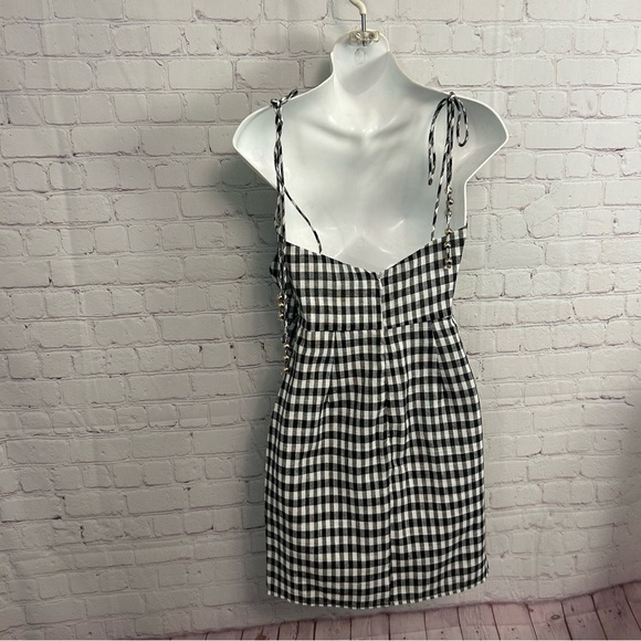 Sabo Skirt New Black Gingham Saha Gingham mini dress cotton ruffle Small Chic - Picture 5 of 10